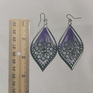 Purple silk thread, mandala studded earrings